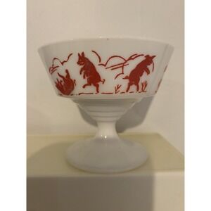 Vintage‎ Hazel Atlas Milk Glass Sherbet Pedestal Bowl with Red Three Little Pigs
